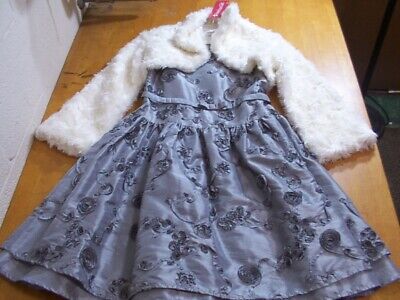 American Girl Gray Rosette Accented Holiday Dress & Fur Shrug(NWT)-Sz. 7/8