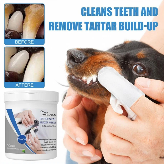 50x Pet Dental Fingers Wipes Teeth Cleansing Wipe Pads for Dogs Cats 3