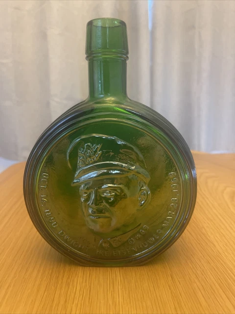 Vintage Wheaton Dwight D. Eisenhower Green Carnival Glass First Edition Bottle