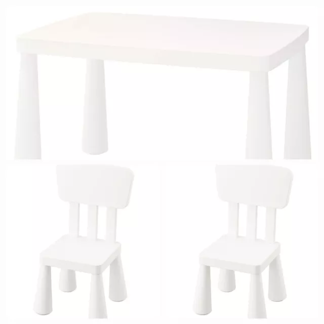 Ikea Mammut Childrens White Rectangular Table and 2 Chairs.