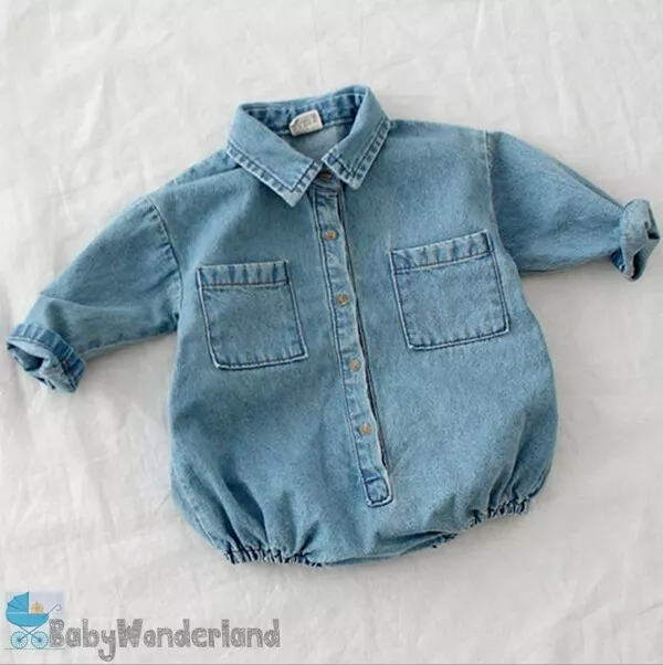 Clearance Baby Boys Girls Long Sleeves Cotton Denim Jumpsuit Romper One Piece