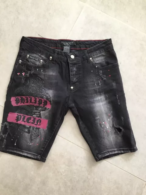 Très beau short bermuda jeans noir Philipp Plein 32  Tbe