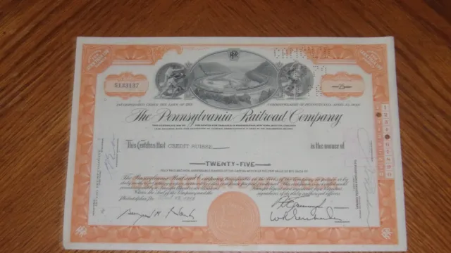 Lot of 25 Pennsylvania Railroad Stock Certificates Gold T2