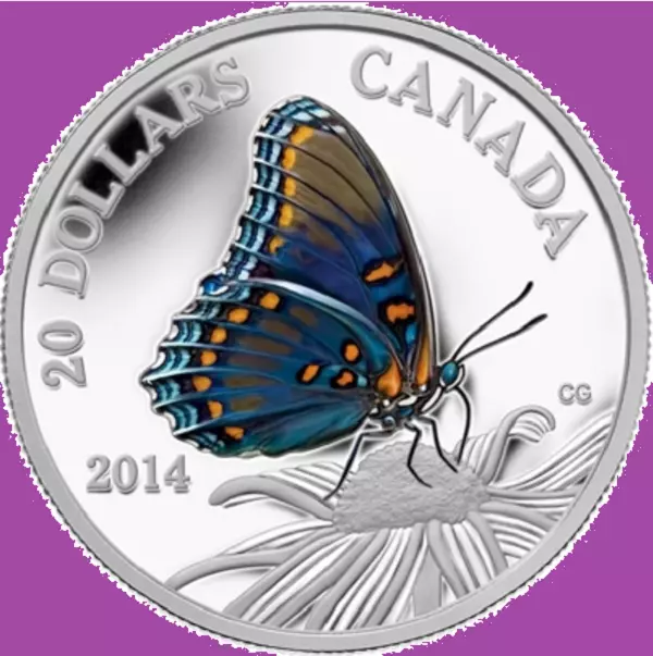 2014 Canada Purple Butterflies Proof Pure Silver 99.99% $20 Coin Mint Set UNC.