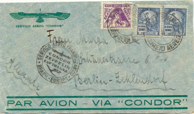 BRAZIL 1935 200 R + 2000 R (2x VARIETIES) SAO PAULO to BERLIN Airmail via CONDOR