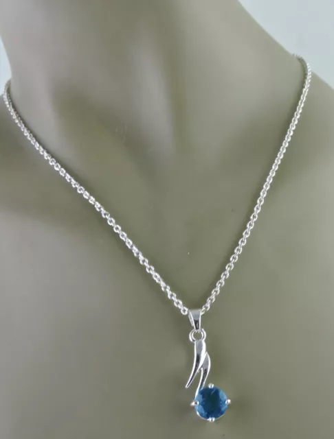 Silver Plated Chain/Necklace Baby Blue Glass Pendant Art Deco Style