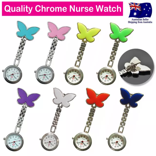 Nurse Watch Chrome Butterfly Pendant Clip Pocket Watch for Nurse Pouch Pick Bag