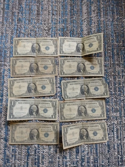 Lot of ten silver certificate dollars 1957 b