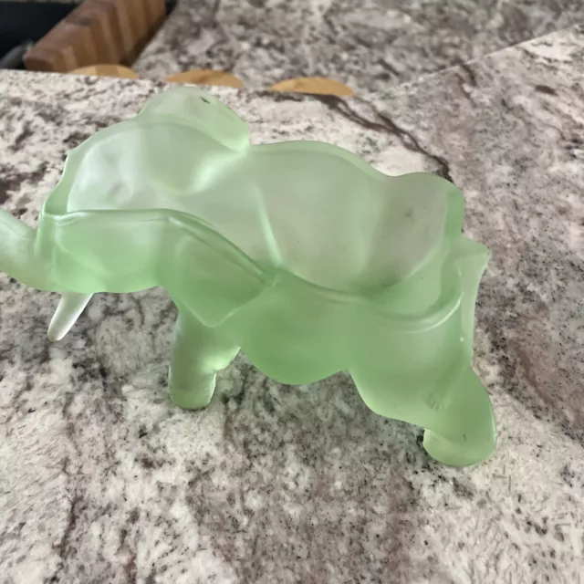 Vtg Indiana Glass Green Frosted Satin  Elephant Candy Dish/Trinket Box 8" 3