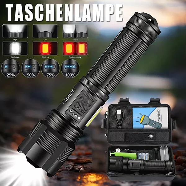 900000LM Super hell Taschenlampe LED Taktisches Fackel COB USB AKKU Aufladbar