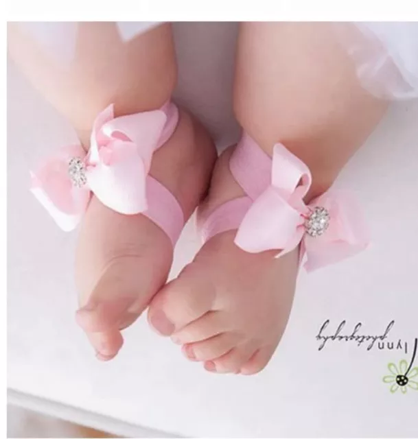 3pcs Baby Girl barefoot Sandle, /Newborn Photography Prop Set/ Pink 0- 12 Months