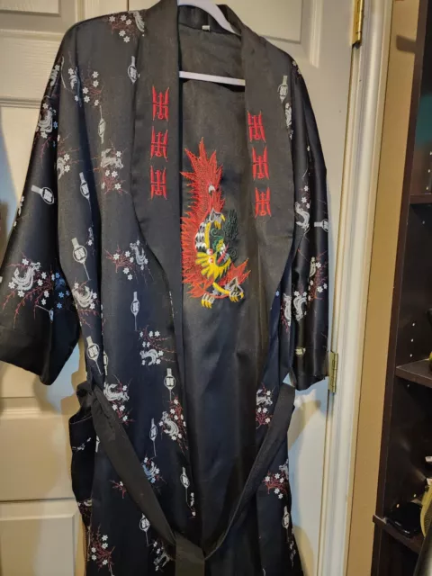 Vintage kimono 2x Embroidered Dragon Reversible Japanese handsewn asian -Vintage