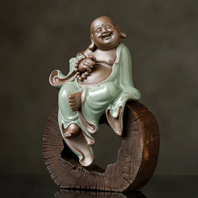 Estatua de cuentas de bddhism Happy Laugh Maitreya Buda de porcelana de cerámica de 13