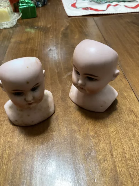 Two Antique Porcelain Doll Heads Very Good condition German?