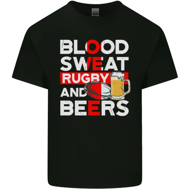 Blood Sweat Rugby E Birre Inghilterra Divertente Uomo Cotone T-Shirt Maglietta