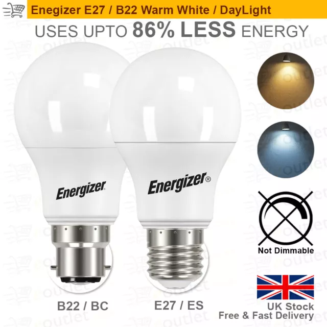 Energizer GLS B22 E27 Light Bulbs 40w 60w 100w LED Globe Warm White Daylight
