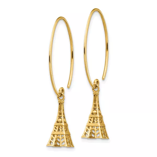 14K YELLOW GOLD Eiffel Tower Drop Dangle Earrings $247.00 - PicClick