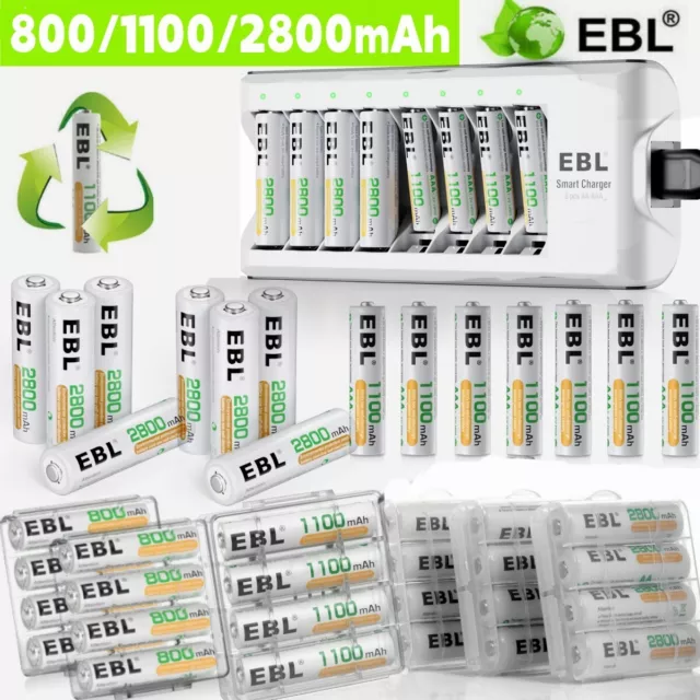 EBL wiederaufladbare AA AAA Ni-MH Akkus 800/1100/2800mAh/8 Steckplätze Ladegerät