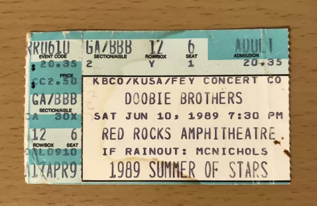 1989 The Doobie Brothers Red Rocks Denver Concert Ticket Stub China Grove 12 6