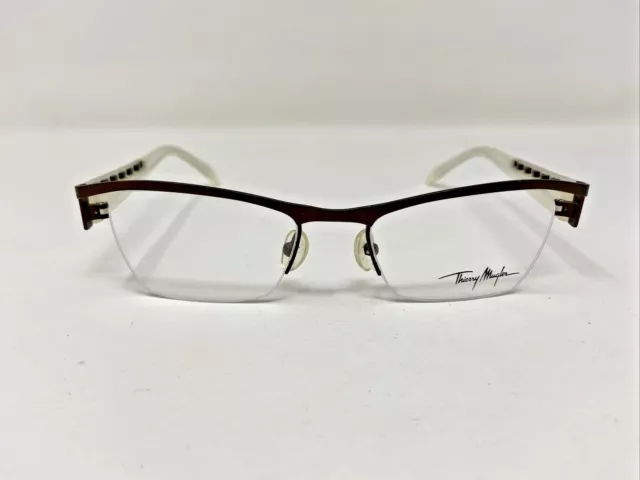 Thierry Mugler Eyeglasses Frames TM9340 3 49-18-135 White/Brown Half Rim AJ64
