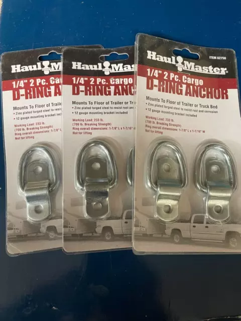 NEW SEALED Haul Master 1/4" 2 pc. Cargo D-ring Anchors (Lot of 3 Packs)