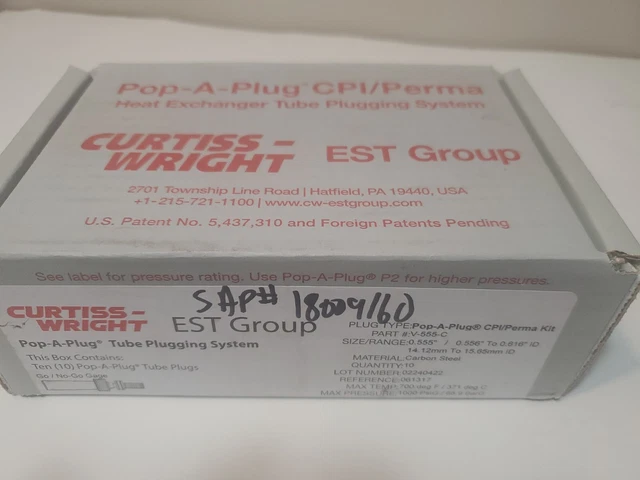 Kit of 10) Curtis Wright Pop-A-Plug CPI/Perma Kit V-555-c - Carbon STEEL--0.555