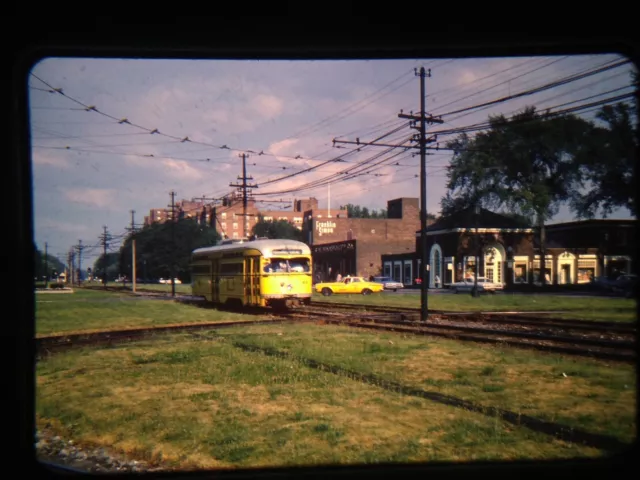 RA02 BUS, STREETCAR, SUBWAY TROLLY 35MM slide CAR ON TRACKS YELLOW TAXI AUG 1962