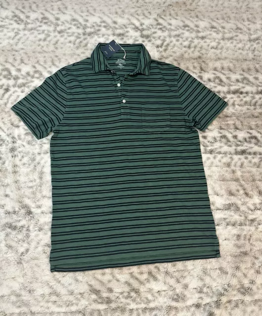 J. Crew Polo Shirt Men Sz L  Stripped Green Color Slub Cotton Pocket New