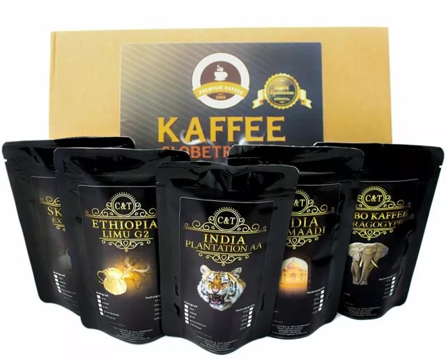 Kaffee Globetrotter Raritäten Box - "Seltene teure Kaffees" Geschenkset mit Info