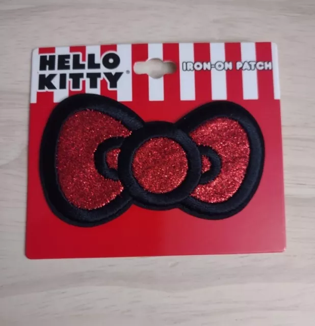 Hello Kitty Sanrio HK Bow Red Glittery Iron on Patch Kawaii Y2K Anime