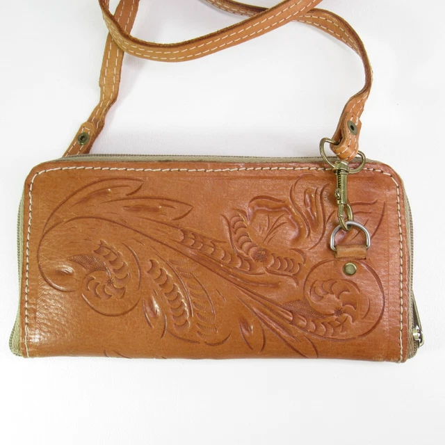 Vtg Chacos Crossbody Wallet Women Brown Floral Embossed Zip Around Cards Coin Vtg Chacos Crossbody Wallet Women Brown Floral Embossed Zip Around Cards Coin