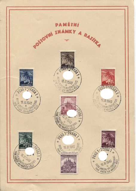 Böhmen und Mähren Prag 16.3.40 ROTES Sonderblatt Sonderstempel #13a,b,c