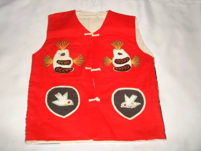 Vintage Kids Good Luck Animal Symbols Asian Embroidered Quilted Patchwork Vest