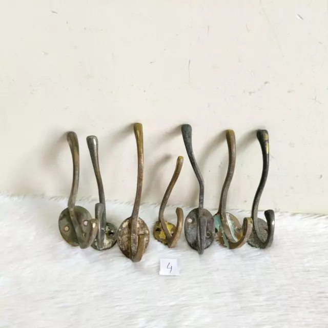 1920s Vintage Brass Wall Hooks Hanger Rich Patina Decorative Collectible 7 Pcs 4