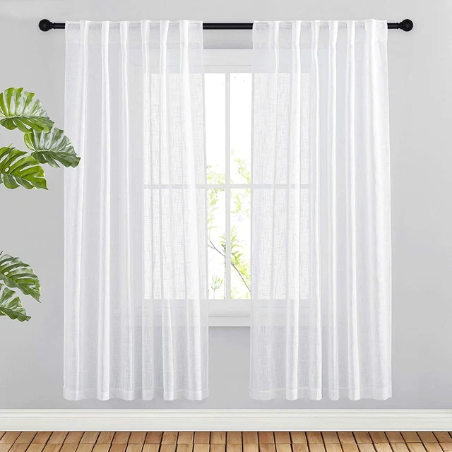 Country Linen Sheer Curtains 72 Inches Long for Bedroom Window Treatments, Priva