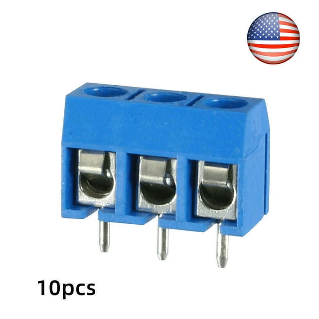 10pcs Blue KF301-3P 3 Pin Plug-in Screw Terminal Block Connectors 5.08mm Pitch