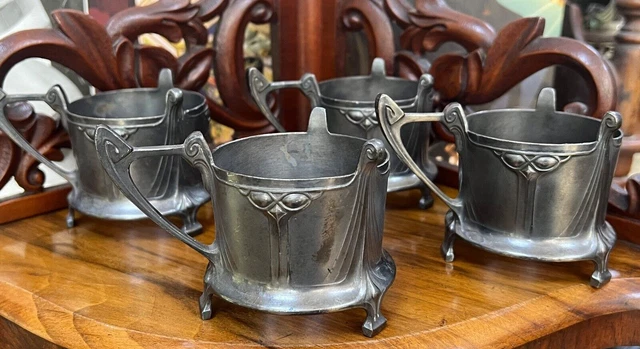 1910 Art Nouveau Albin Muller WMF Silver-plated Britannia Metal 4x Cup Holders