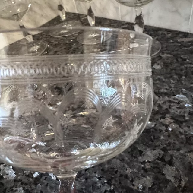 Vintage Elegant Depression Glass Star Etched Clear Stemmed Champagne Coup 3
