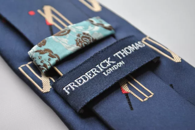 navy dark blue mens tie with cricket stumps design gift by Frederick Thomas 2