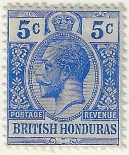 British Honduras 1913 SG101  KGV 5c bright blue MMOG, F-VF   (c525a