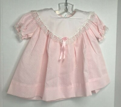 VINTAGE Alexis Baby Dress Pink White Dotted Ruffle Size 6 month