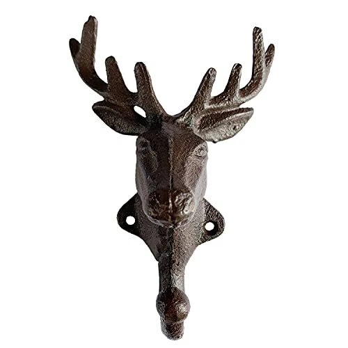 Rustic Heavy Duty Cast Iron Decorative Deer Wall Hooks Deer Antler Key Hat Holde