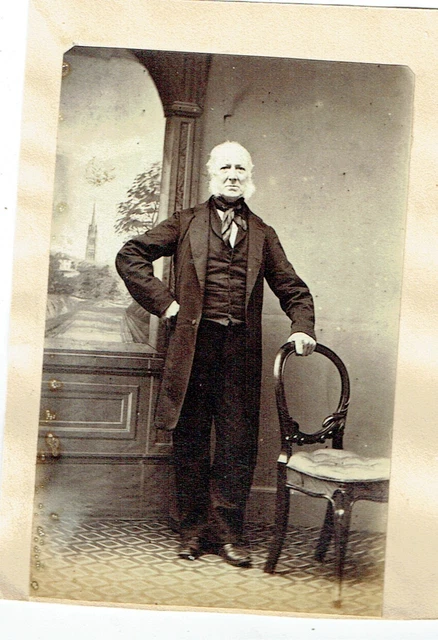 Victorian cdv type photo elderly man standing hand on hip & holding on to chair