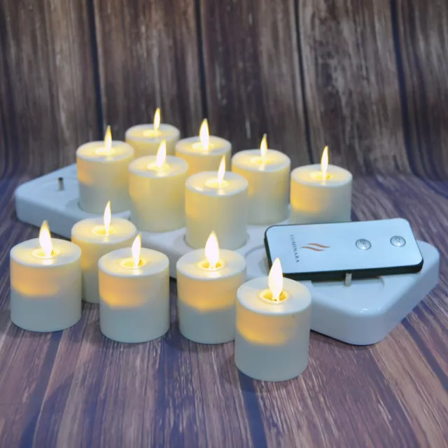 Luminara Flameless Rechargeable Tea Light Candles Moving Wick Flickering Timer