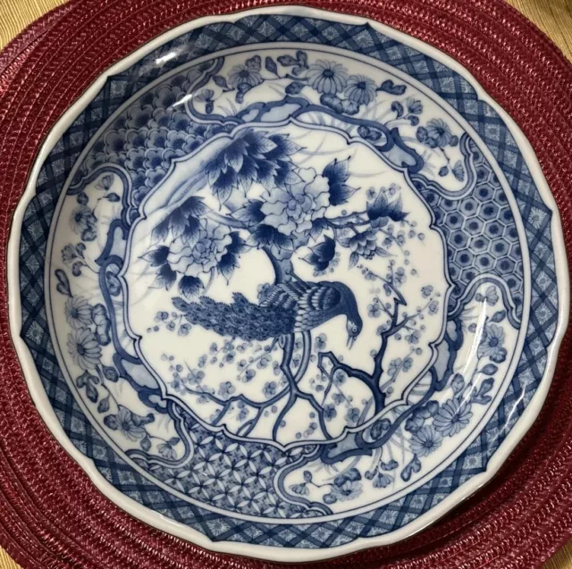 Vintage Andrea by Sadek Blue and white Peacock Collection 10" Bowl/Plate, Japan