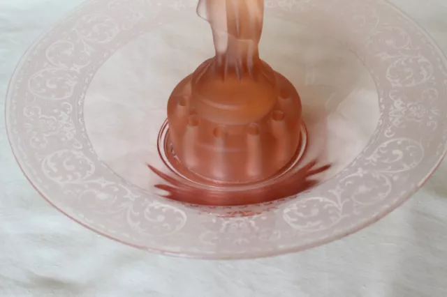 Art Deco Pink Glass Console Bowl with Draped Lady Figure by Cambridge Glass 3