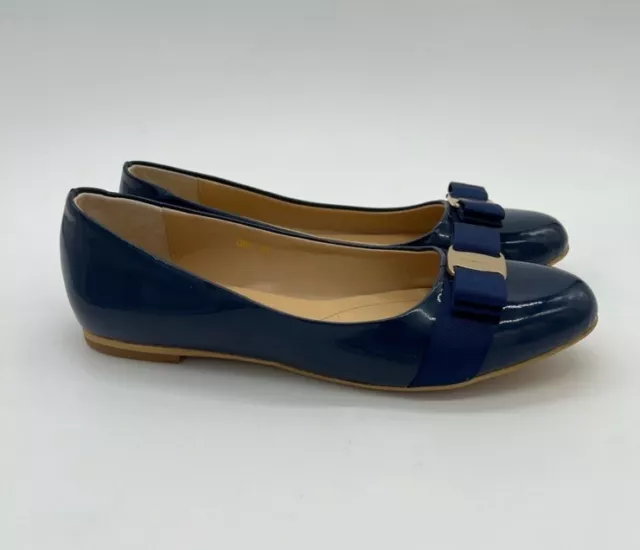 Salvatore Ferragamo Varina Blue Ballet Flats size 9 US patent leather