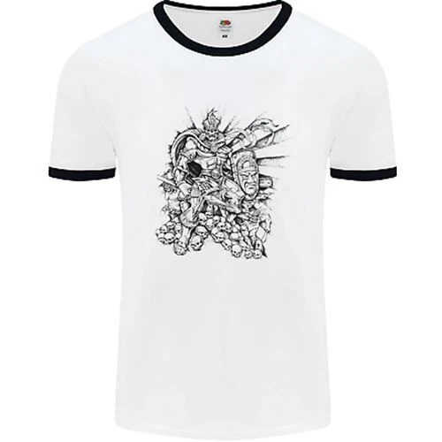 T-shirt Inca Warrior Skull Gym Martial Arts MMA Axe Uomo Cinger Bianco