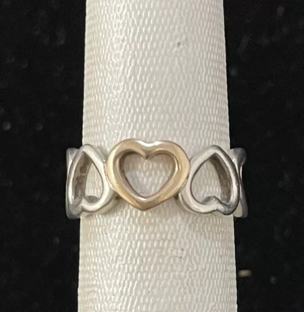 Tiffany & Co Sterling Silver 18k Open Heart Ring Size 4.00