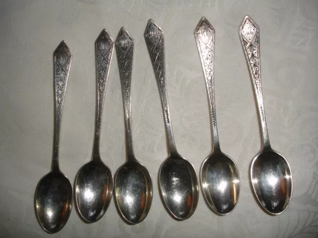 Victorian Scottish Sterling Silver 6 Coffee Spoons or Teaspoons Glasgow 1896